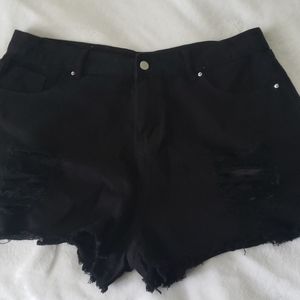 Black "destroyed" Denim Shorts